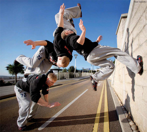 Parkour (Free Runner) wearing UK Gear PT-1000 shoes